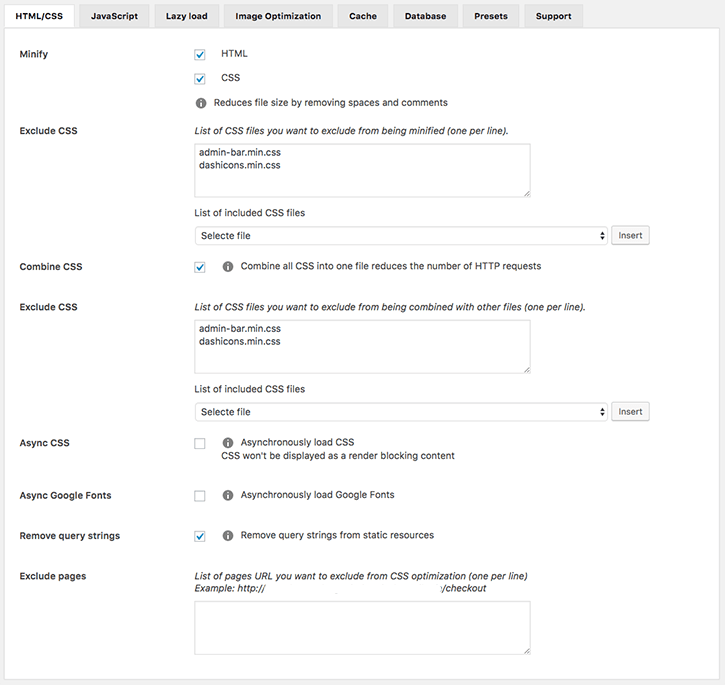 HTML/CSS settings tab WOT Cache Pro