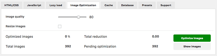 Image optimisation settings tab WOT Cache Pro