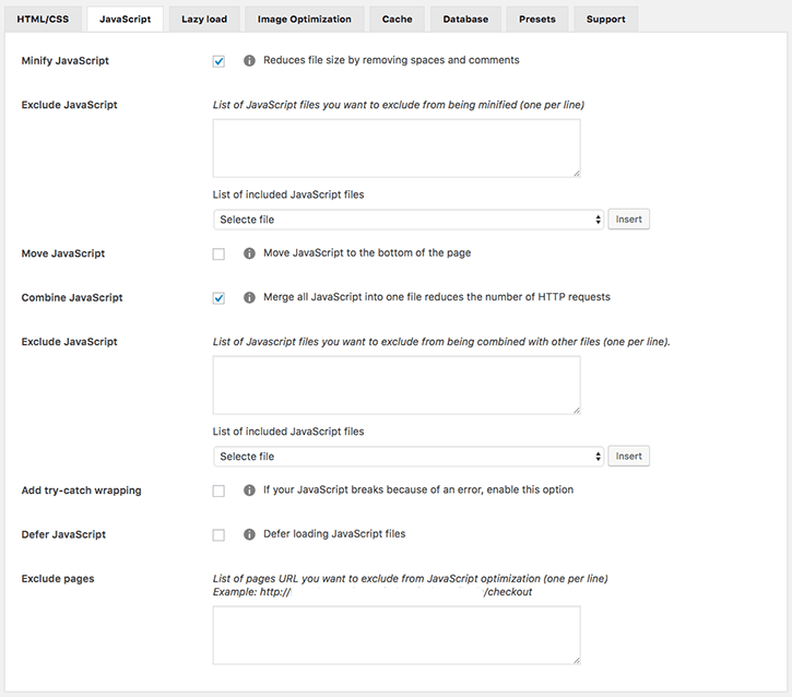 JavaScript settings tab WOT Cache Pro