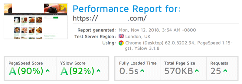SteadyWP page speed optimisation service result after