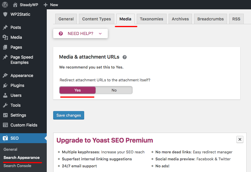 Redirect WordPress attachment pages Yoast SEO